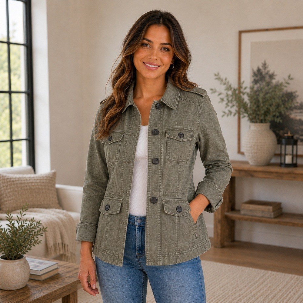 Converse One Star Utility Military Jacket Womens Medium Olive Green Field Coat